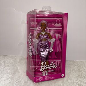 Barbie Deluxe Style 11" Doll #1 in Glossy Pink Barbiecore Dress with Velvet G...